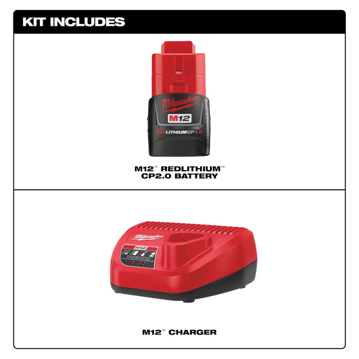 Milwaukee M12™ REDLITHIUM™ 2.0Ah Battery and Charger Starter Kit