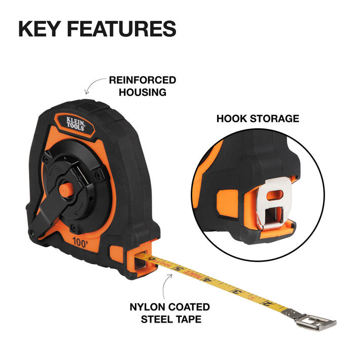 Klein Tools Closed Reel Long Tape Measure, 100-Foot