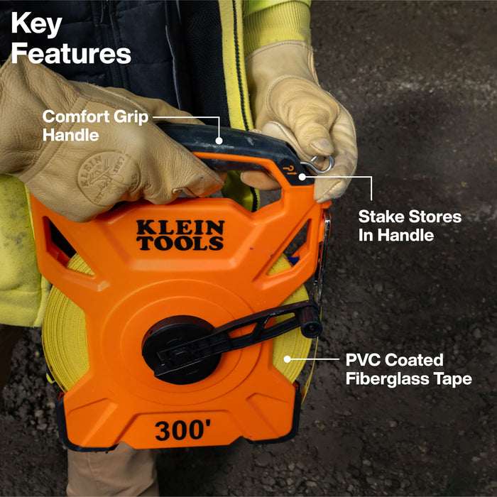 Klein Tools 300-Foot Open Reel Tape Measure with Single Hook and Carabiner