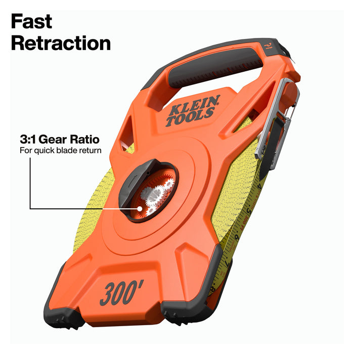 Klein Tools 300-Foot Open Reel Tape Measure with Single Hook and Carabiner