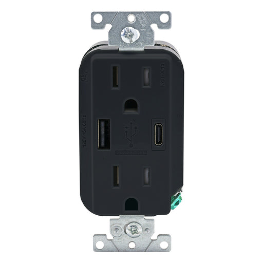 Leviton Decora 27W USB-A/C Wall Outlet, 15A TR Receptacle, Wallplate not included, AC1X3-E Black
