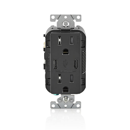 Leviton Decora 18W USB-C Wall Outlet, 15A TR Receptacle, Wallplate not included, BCC15-E Black