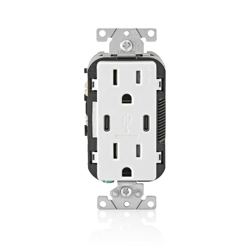 Leviton Decora 18W USB-C Wall Outlet, 15A TR Receptacle, Wallplate not included, BCC15-W White