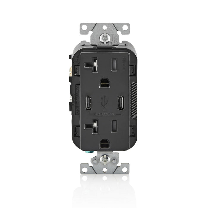 Leviton Decora 18W USB-C Wall Outlet, 20A TR Receptacle, Wallplate not included, BCC20-E Black
