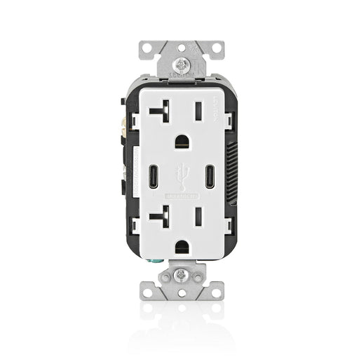 Leviton Decora 18W USB-C Wall Outlet, 20A TR Receptacle, Wallplate not included, BCC20-W White