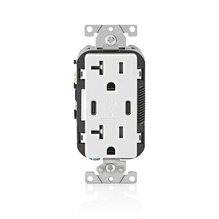 Leviton Decora 18W USB-C Wall Outlet, 20A TR Receptacle, Wallplate not included, BCC20-W White