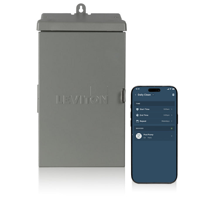 Leviton Decora Smart 50 Amp 24-Hour Indoor/Outdoor High Current Electronic Programmable Smart Timer Switch, Metal, D2HCS-DLG
