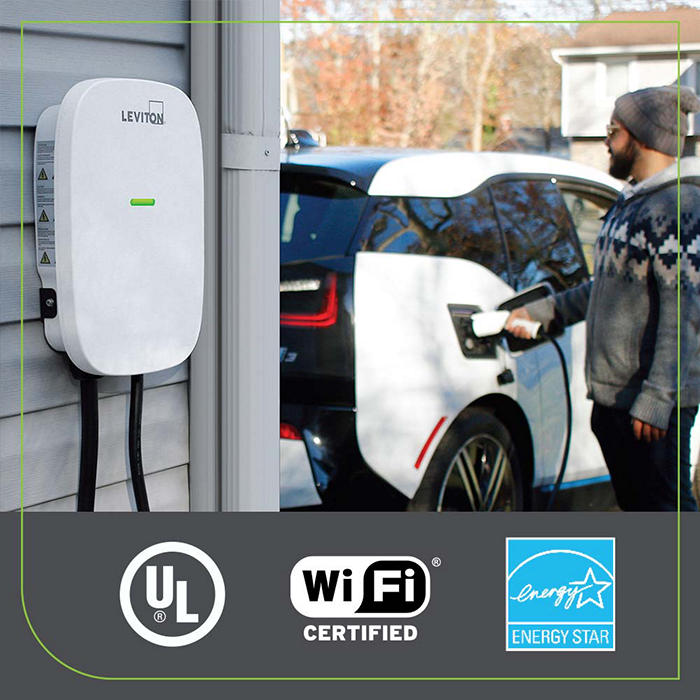 Leviton Universal Level 2 Wifi Smart Electric Vehicle Charger 48 Amp 240 VAC 11.5kW 18Ft Cord