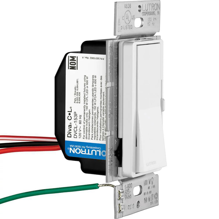 Variateur Lutron Diva CL pour ampoules fluocompactes et LED à intensité variable, puissance maximale 150 W, blanc, modèle DVCL-153PH-WHC