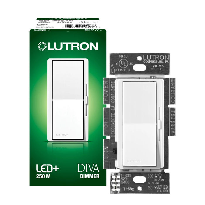 Lutron Diva C-L Dimmer for Dimmable CFL & LED Bulbs, Maximum 250W, White, Model DVCL-253PH-WH*