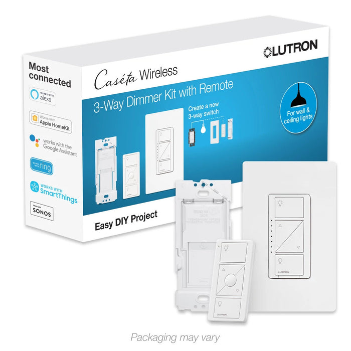 Lutron Caseta 3-Way Smart Dimmer Kit with Remote, Model P-DIM-3WAY-WH