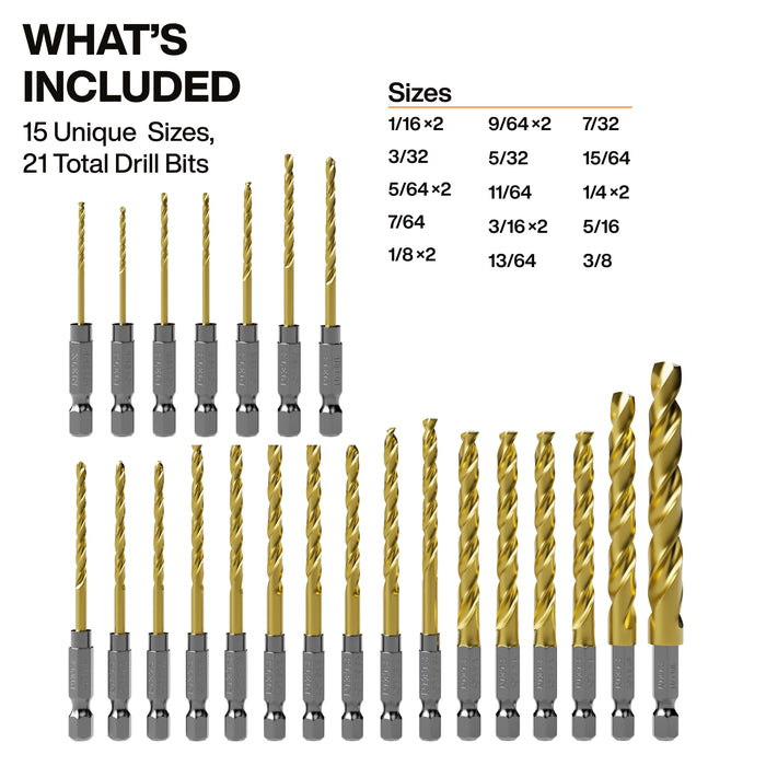 Klein Tools Titanium Drill Bit Set, 21-piece 53621