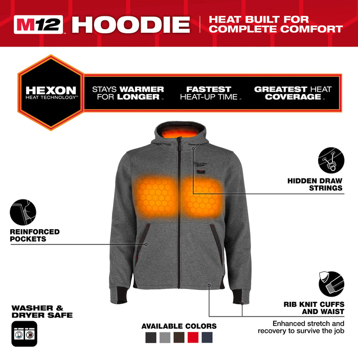Milwaukee M12 Heated Hoodie Kit - Gray, Large