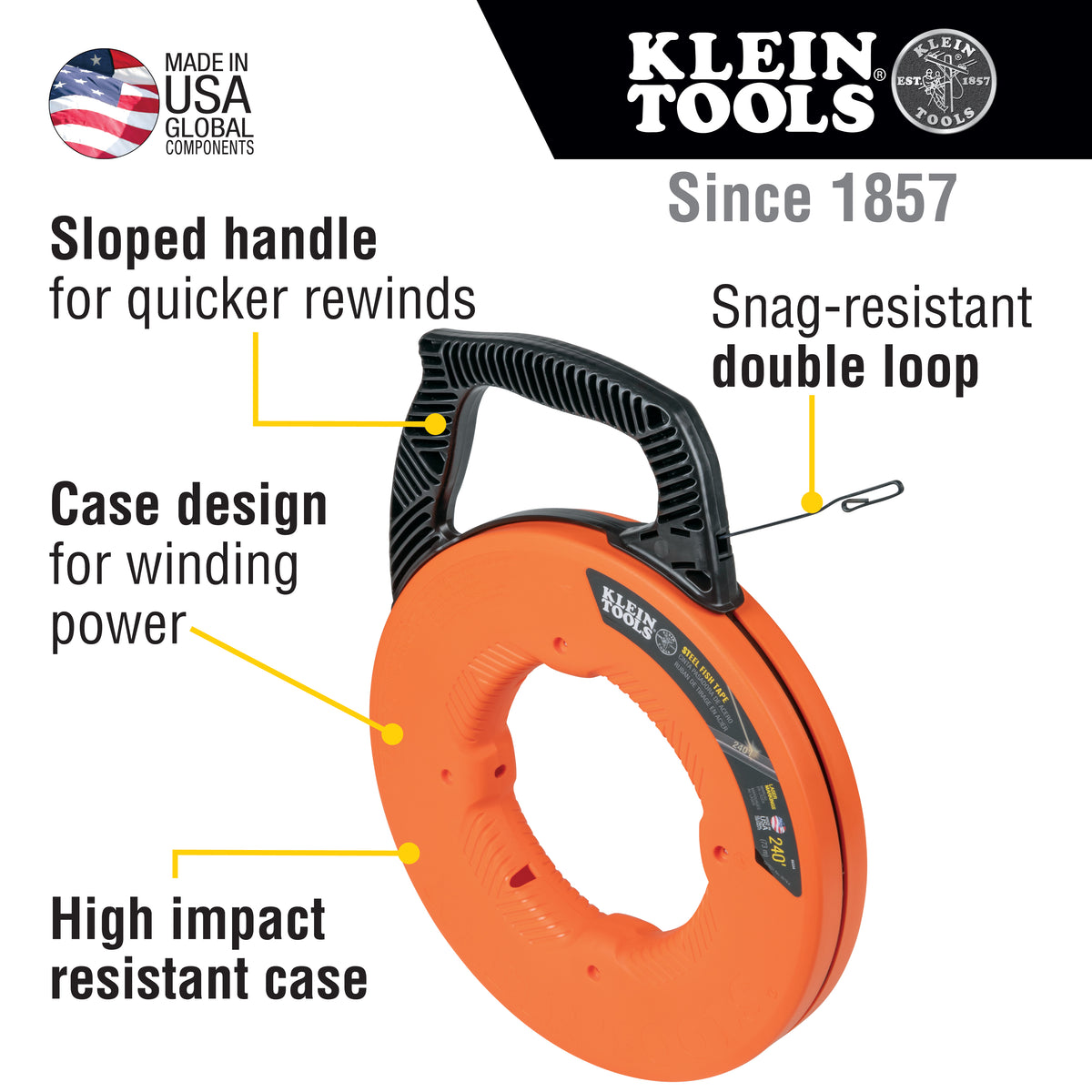 Klein Tools M2O40698RV1 240' STEEL FISH TAPE & KNIFE — Orka