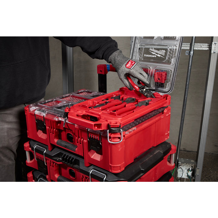 Milwaukee 6 PC. Dipped Grip Pliers, Wire Stripper, & Cushion Grip Screwdrivers Set(USA) w/ PACKOUT Low-Profile Compact Organizer