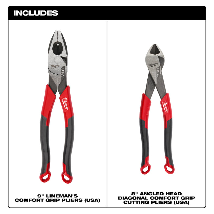 Milwaukee 2 PC. Comfort Grip Cutting Pliers Set (USA)