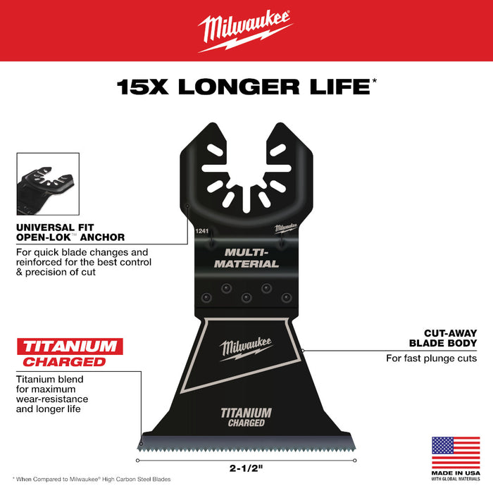 Milwaukee OPEN-LOK™ 2-1/2" TITANIUM CHARGED™ Bi-Metal Multi-Material Multi-Tool Blade