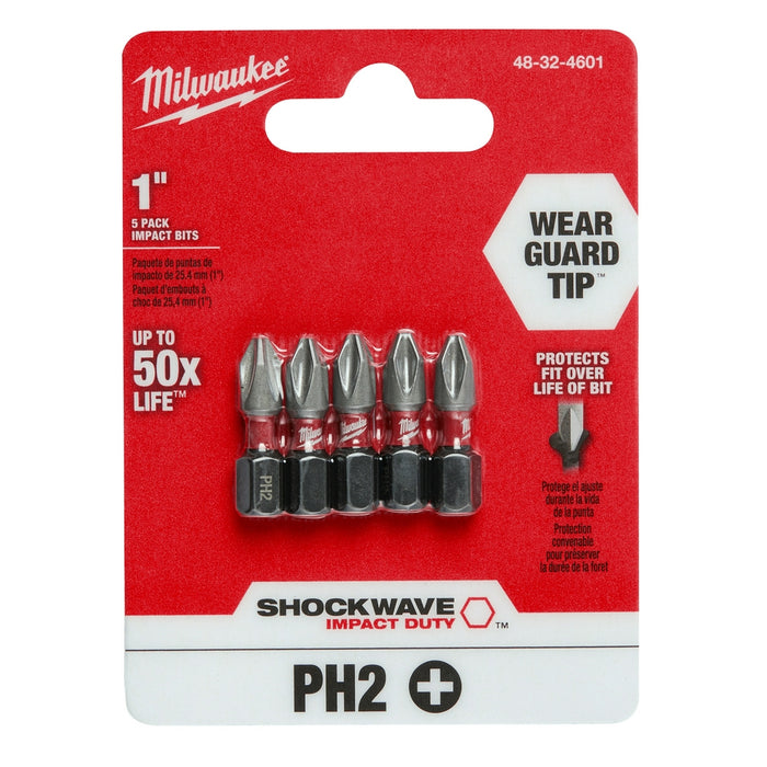 Milwaukee SHOCKWAVE™ 1" Impact Duty Phillips #2 Insert Bits (5 PK)