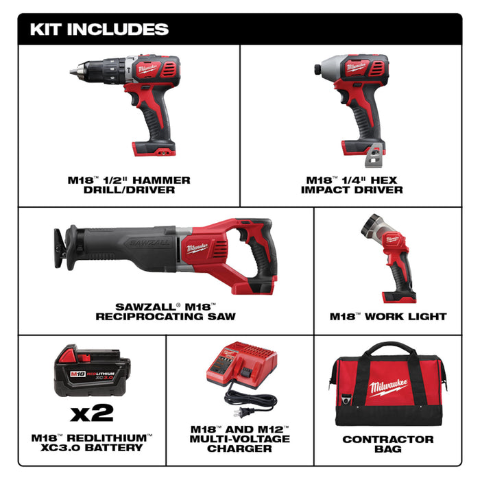 Milwaukee M18™ Cordless Lithium-Ion 4-Tool Combo Kit 2696-24