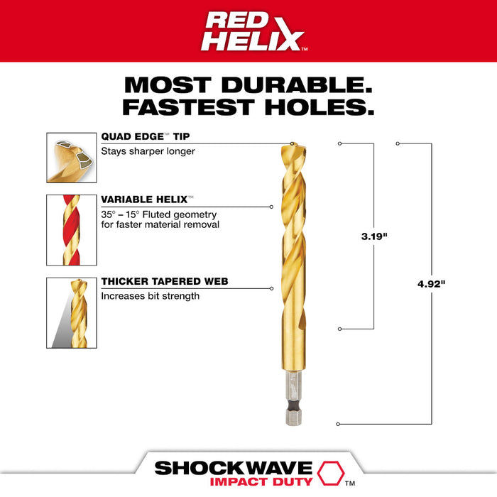 Milwaukee 7/16" SHOCKWAVE™ Impact Duty RED HELIX™ Titanium Drill Bit