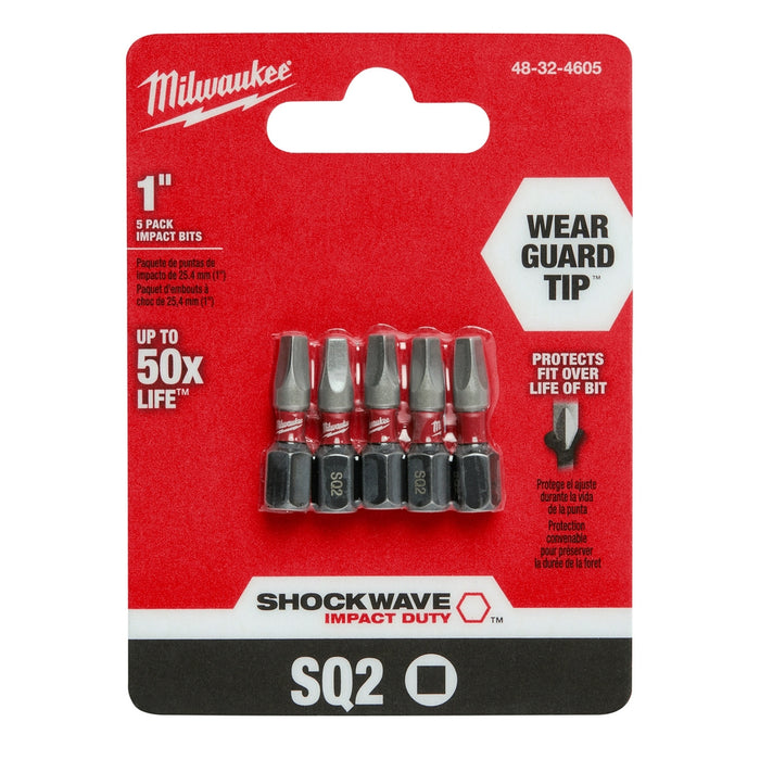 Milwaukee SHOCKWAVE™ 1" Impact Duty Square Recess #2 Insert Bits (5 PK)