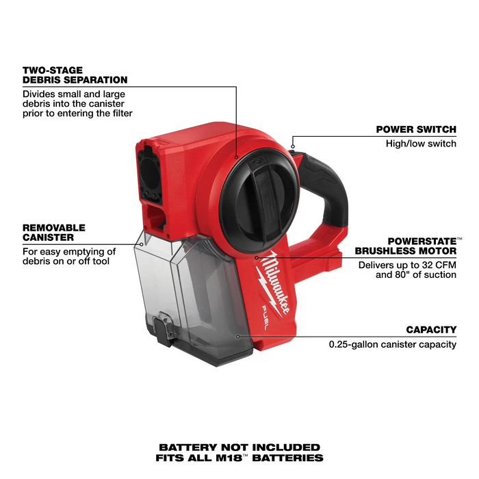 Milwaukee M18 FUEL Compact Vacuum, Model 0940-20*