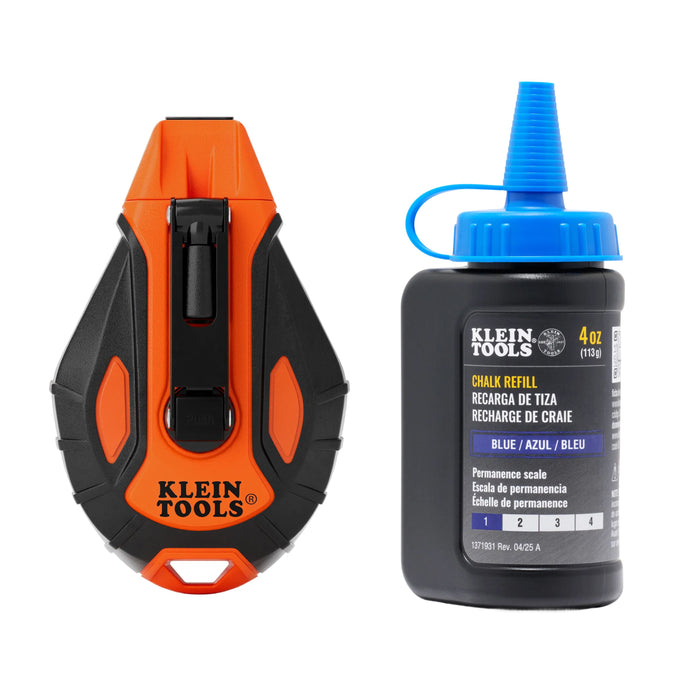 Klein Tools Smooth Retractable Chalk Reel, 100-Foot, with Blue Chalk Refill