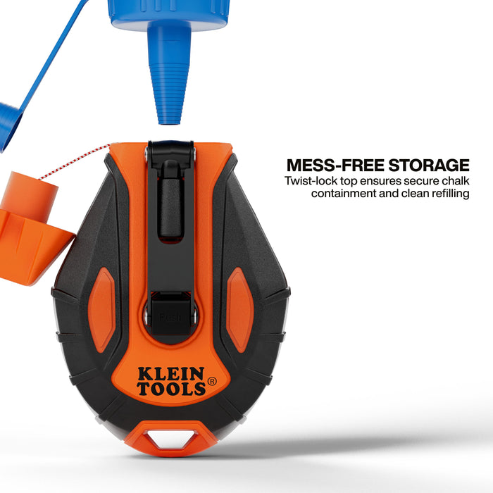 Klein Tools Smooth Retractable Chalk Reel, 100-Foot, with Blue Chalk Refill