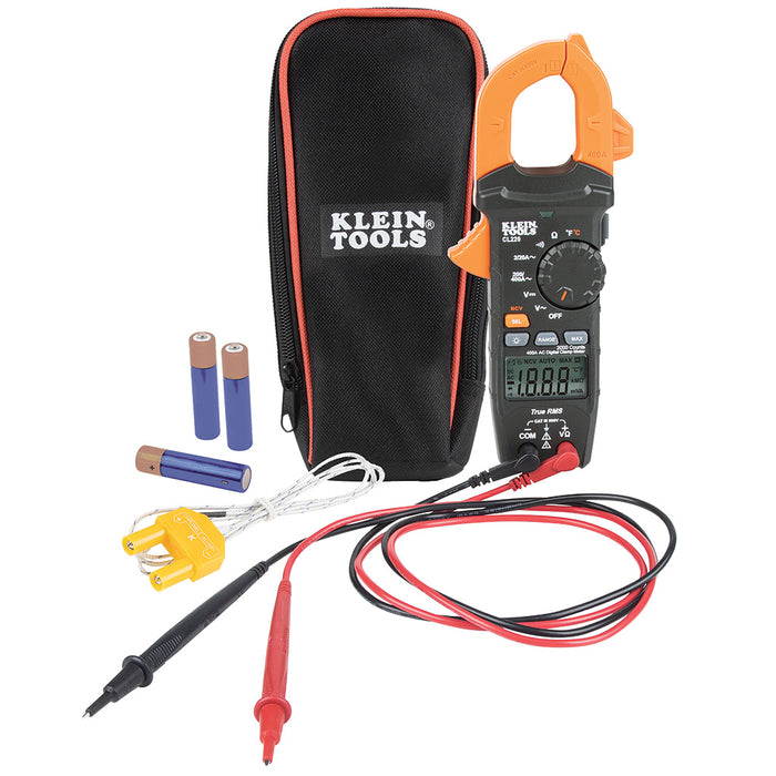Klein Tools Digital Clamp Meter, AC Auto-Ranging 400 Amp with Temp, Model CL220*