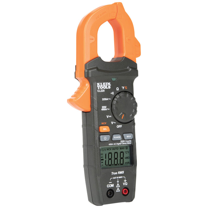 Klein Tools Digital Clamp Meter, AC Auto-Ranging 400 Amp with Temp, Model CL220*