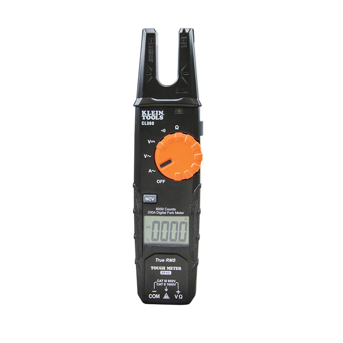 Klein Tools Electrical Tester, Open Jaw Fork Meter, AC Auto-Ranging 200 Amp, Model CL360*