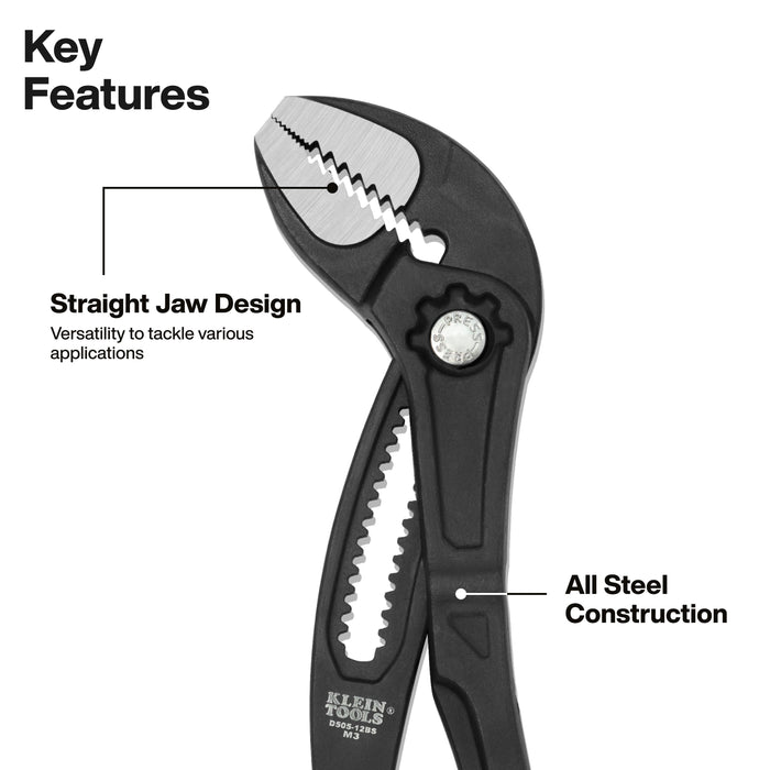 Klein Tools Straight Jaw Quick-Adjust Pump Pliers, 12-Inch