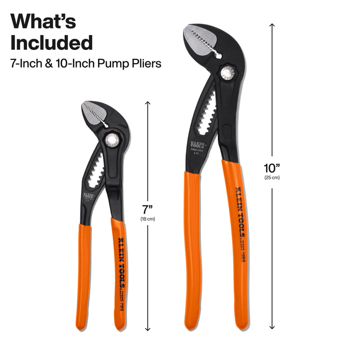 Klein Tools Straight Jaw Quick-Adjust Pump Pliers Set, 2-Piece