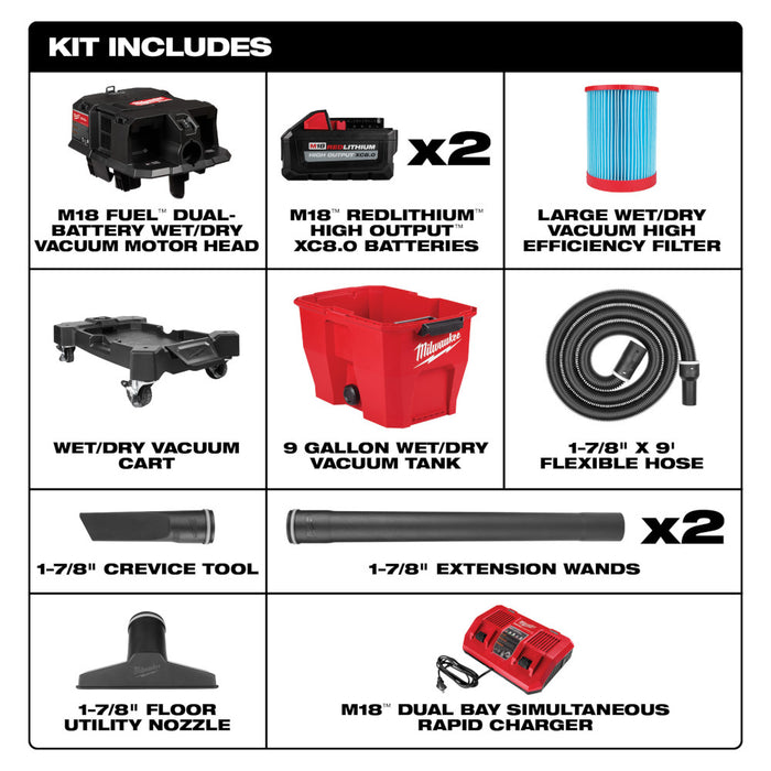 Milwaukee M18 FUEL™ 9 Gallon Dual-Battery Wet/Dry Vacuum Kit