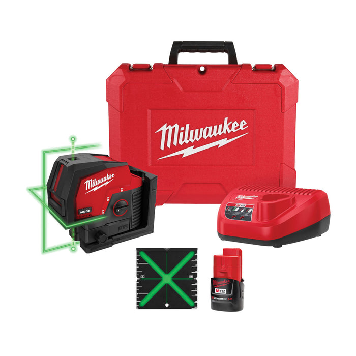 Milwaukee M12™ Green Cross Line & Plumb Points Laser Kit