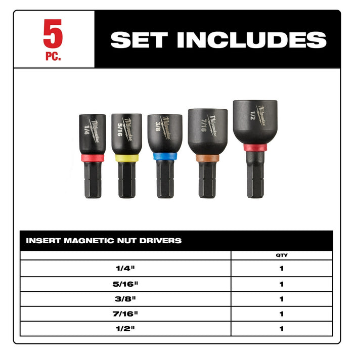 Milwaukee SHOCKWAVE™ 1" Impact Duty Insert Magnetic Nut Driver Set 5PC