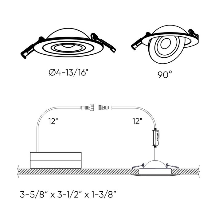 Dals Lighting Black 4" Color Selectable Flat Gimbal Recessed, Model FGM4-CC-BK*