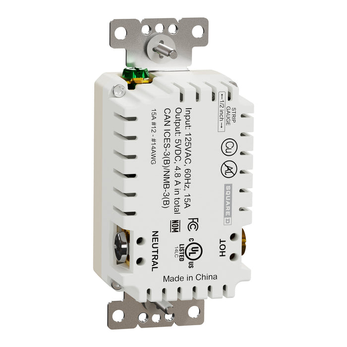 Schneider Electric Usb A/A 4.8A Chargr Tr Duplx 15A Recp La