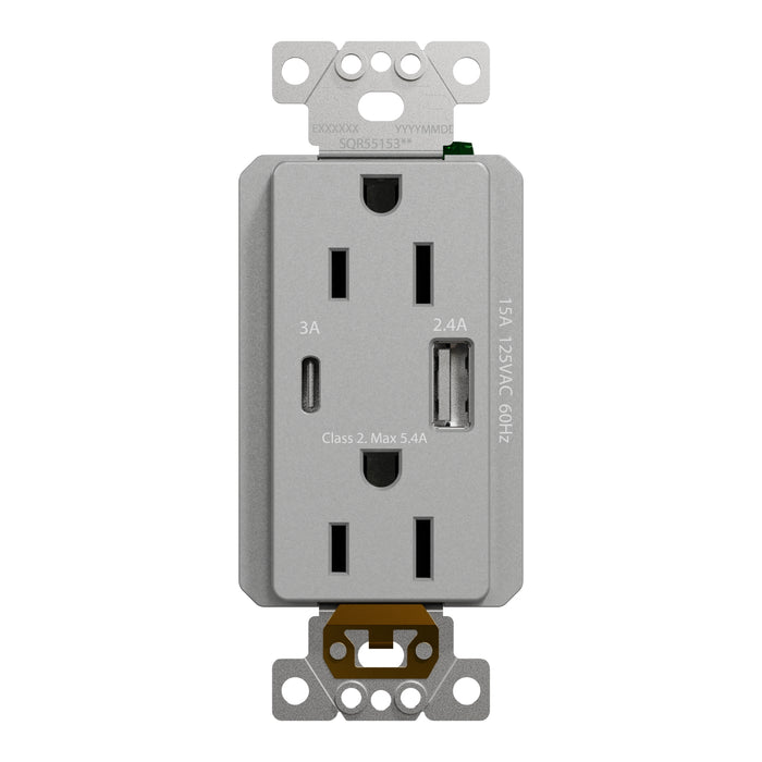 Schneider Electric Usb A/C 5.4A Chargr Tr Duplx 15A Recp Gy