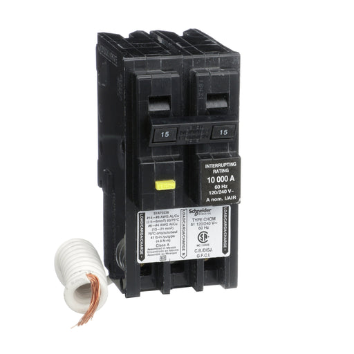 Schneider Electric Miniature Circuit Breaker 120V 15A Chom215Gfi