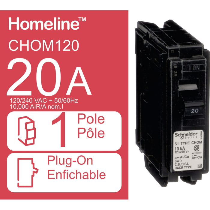 Schneider Electric Miniature Circuit Breaker 120V 20A Chom120