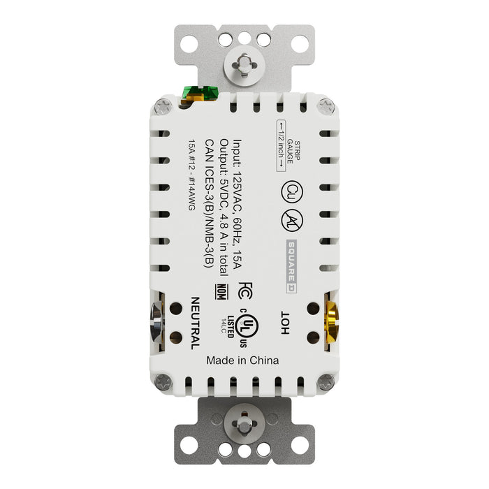 Schneider Electric Usb A/A 4.8A Chargr Tr Duplx 15A Recp Wh