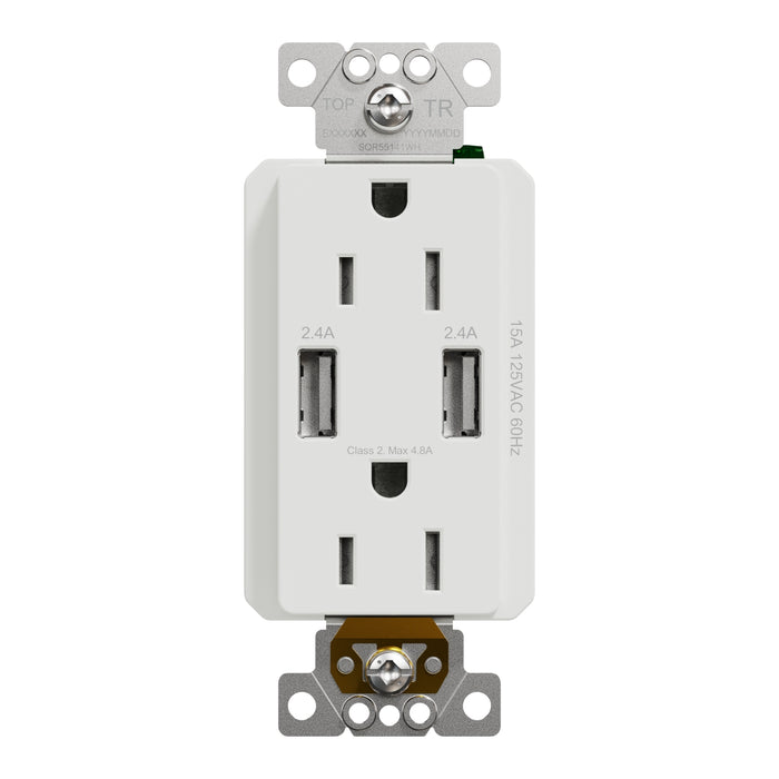Schneider Electric Usb A/A 4.8A Chargr Tr Duplx 15A Recp Wh