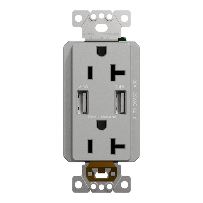 Schneider Electric Usb A/A 4.8A Chargr Tr Duplx 20A Recp Gy