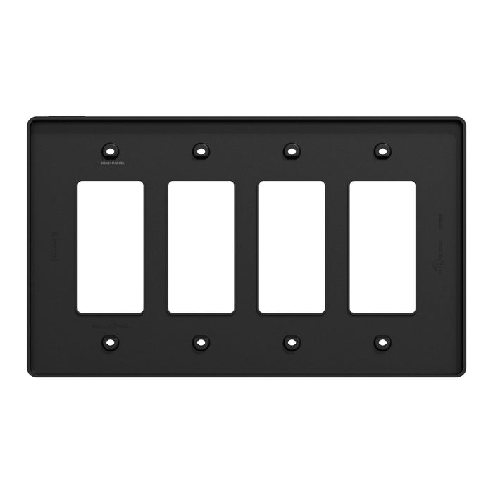 Square D 4 Gang Mid+ Wall Plate Bk