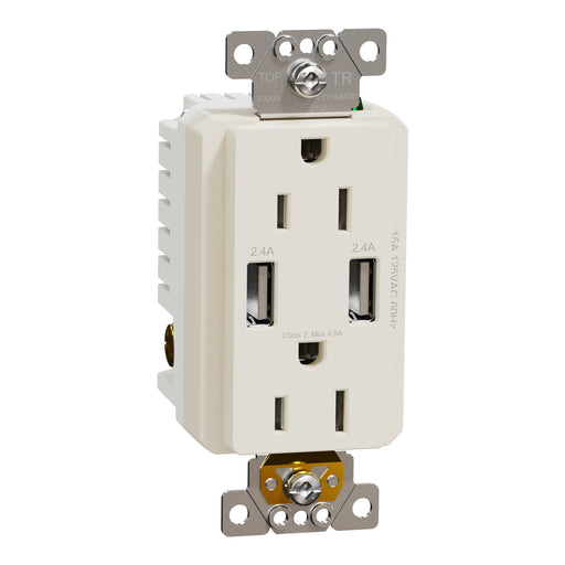 Schneider Electric Usb A/A 4.8A Chargr Tr Duplx 15A Recp La