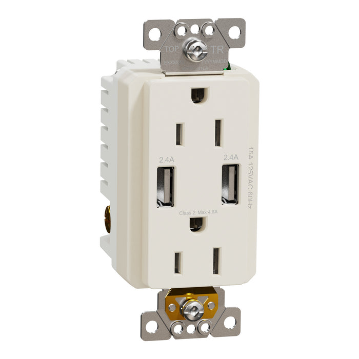 Schneider Electric Usb A/A 4.8A Chargr Tr Duplx 15A Recp La