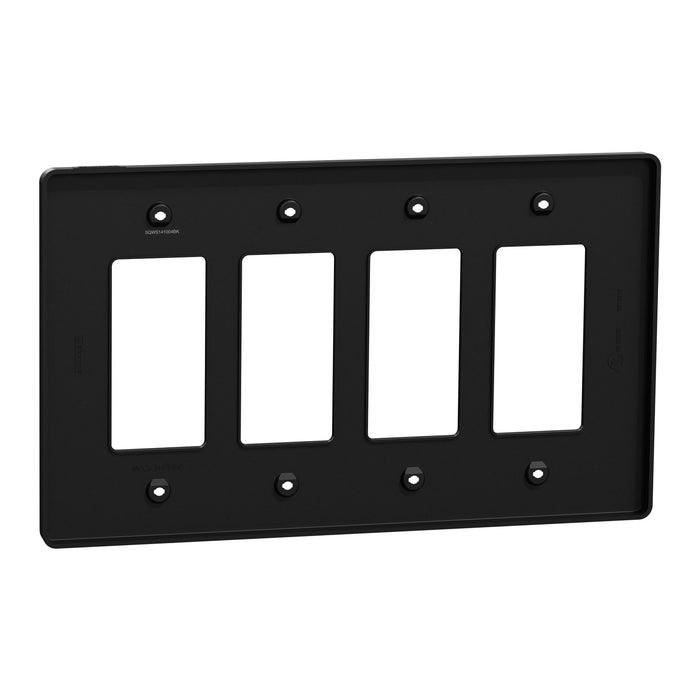 Square D 4 Gang Mid+ Wall Plate Bk
