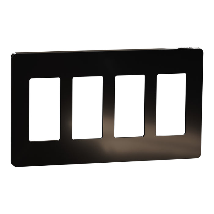 Square D 4 Gang Screwless Matte Wall Plate Bk