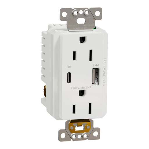 Schneider Electric Usb A/C 5.4A Chargr Tr Duplx 15A Recp Wh